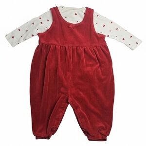 Baby Gap Red Corduroy Bubble Jumper & Old Navy Valentines Heart Set - 6-12M